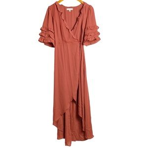 June & Hudson Wrap Maxi Dress Burnt Coral